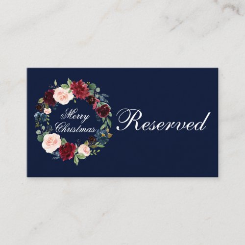 Watercolor Floral Wreath Merry Christmas Flat Place Card