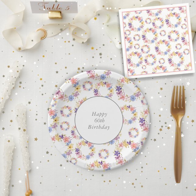 Watercolor Floral Wreath Pattern Paper Plates (Creator Uploaded)