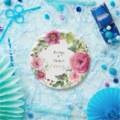 Watercolor Floral Wreath Peony Rose Bridal Shower Paper Plates (Party)