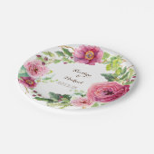 Watercolor Floral Wreath Peony Rose Bridal Shower Paper Plates (Angled)
