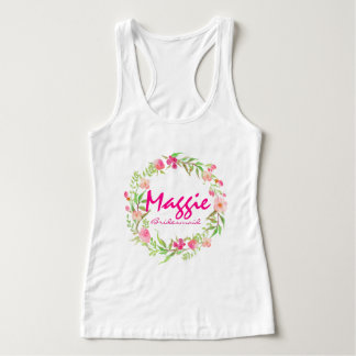 Watercolor Floral Wreath Personalized Bridesmaid Tank Top