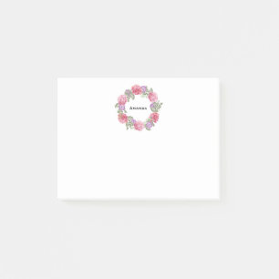 Watercolor Floral Wreath Personalized Post-it Notes