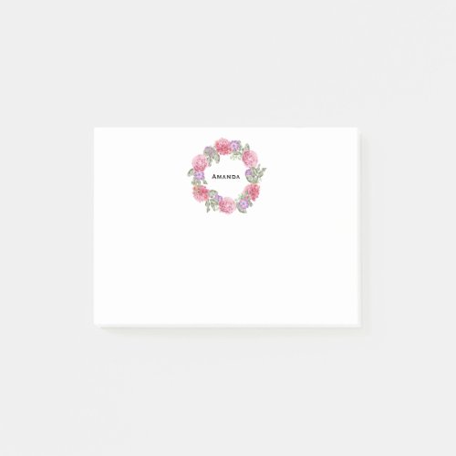 Watercolor Floral Wreath Personalized Post_it Notes