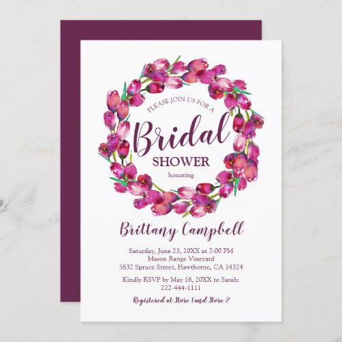 Watercolor Floral Wreath Pink Bridal Shower Invitation