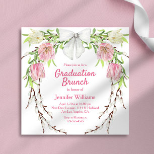 watercolor floral wreath pink graduation brunch invitation