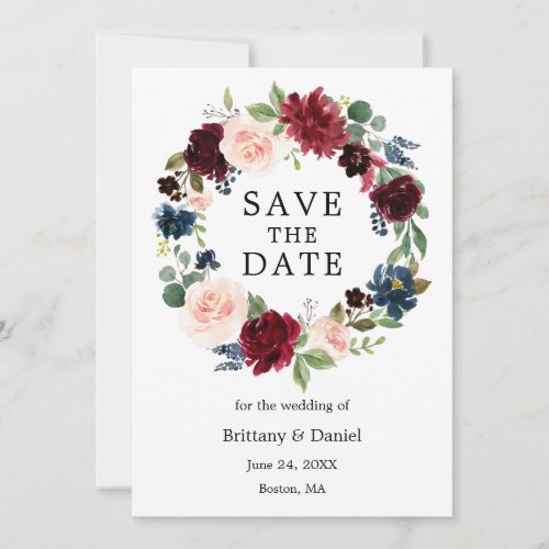 Watercolor Floral Wreath Save The Date Card
