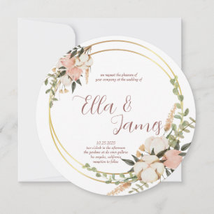 Watercolor Floral Wreath Wedding Invitation