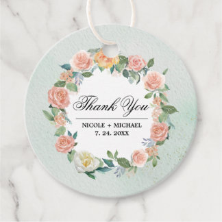 Watercolor Floral Wreath Wedding Thank You Custom Favor Tags