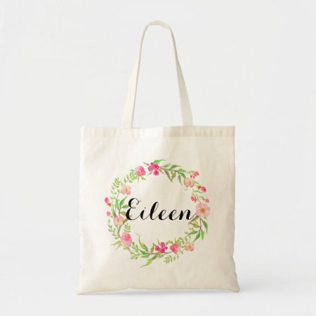 Watercolor Floral Wreath Wedding Welcome Tote Bag