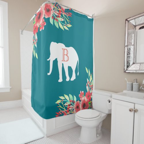 Watercolor Floral Wreath  White Elephant Shower Curtain