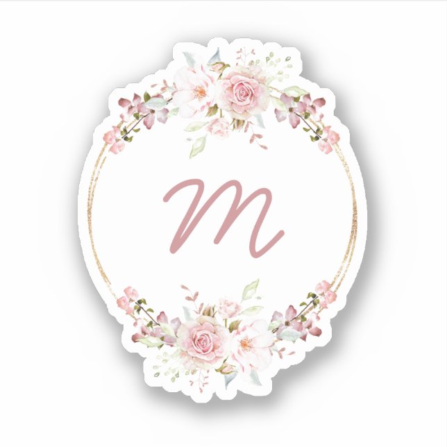 Watercolor Floral Wreath with Monogram Sticker (Front)