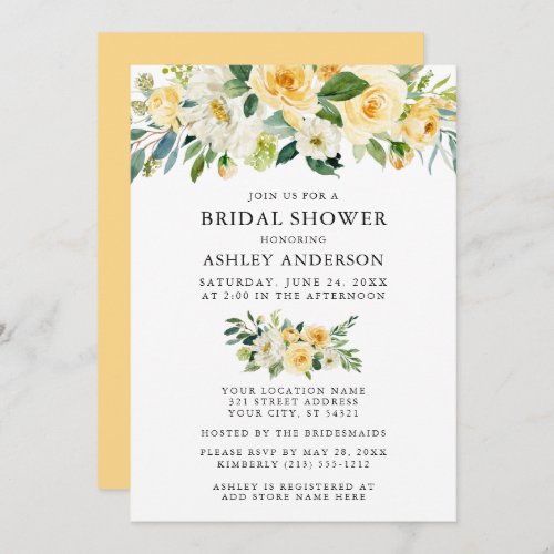 Watercolor Floral Yellow Bridal Shower Elegant Invitation