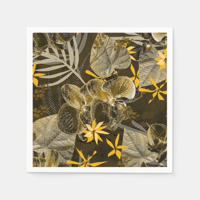 Watercolor floral yellow-brown pattern. napkins (Front)