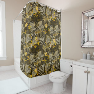 Watercolor floral yellow-brown pattern. shower curtain