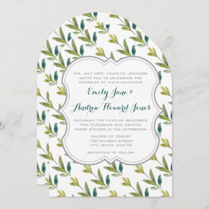 Watercolor Floral Yellow Emerald Greenery Wedding Invitation