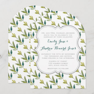 Watercolor Floral Yellow Emerald Greenery Wedding Invitation