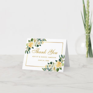 Watercolor Floral Yellow Gold White Wedding Note Thank You Card