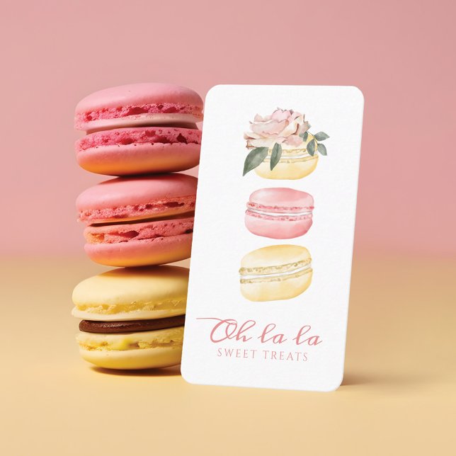 Watercolor Floral Yellow Macaron Bakery & Sweets Business Card (Watercolor Floral Yellow Macaron Bakery & Sweets Business Card)