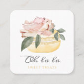 Watercolor Floral Yellow Macaron Bakery & Sweets Square Business Card (Front)