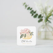 Watercolor Floral Yellow Macaron Bakery & Sweets Square Business Card (Standing Front)