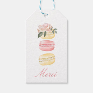 Watercolor Floral Yellow Macaron Merci/Thank You Gift Tags