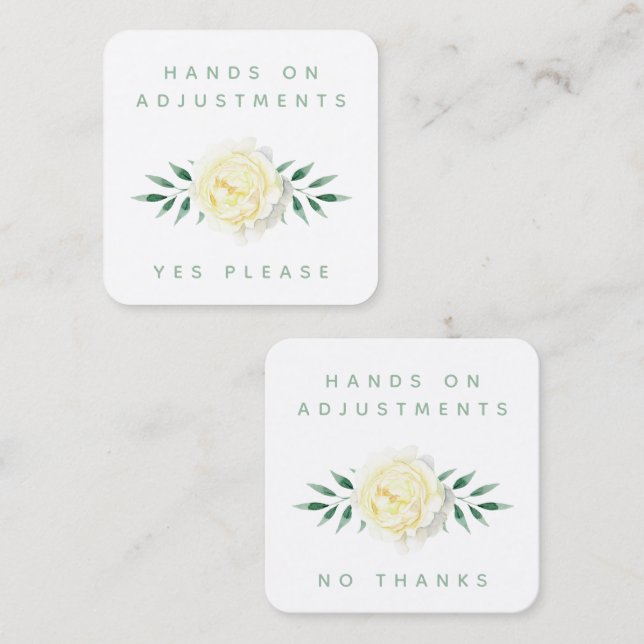 Watercolor Floral Yoga Adjustment Consent Cards (Front/Back)