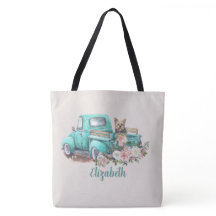 Watercolor Floral & Yorkie in Teal Truck