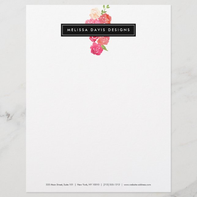 Watercolor Florals Beauty and Design Letterhead (Front)