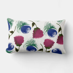 Watercolor Florals Blue Burgundy Greenery Paint Lumbar Pillow