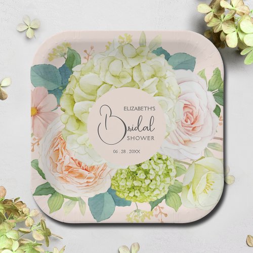 Watercolor Florals Blush Pink Bridal Shower Paper Plates