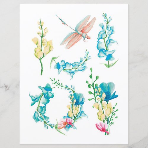 Watercolor florals bugs to cut out and collage