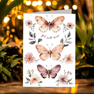 Watercolor Florals Butterflies Get Well Soon Card
