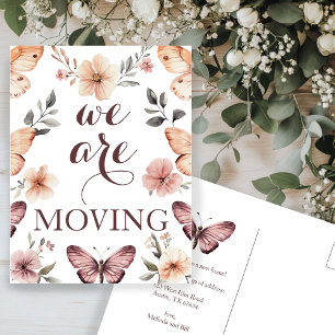 Watercolor Florals Butterflies New Address Moving  Postcard