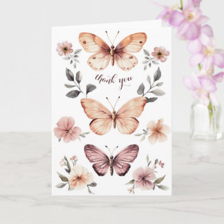 Watercolor Florals Butterflies Thank You Card