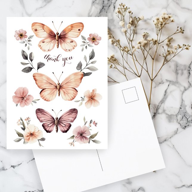 Watercolor Florals Butterflies Thank You Postcard (Watercolor Florals Butterflies Thank You Postcard
)