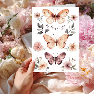Watercolor Florals Butterflies Thinking of You Card