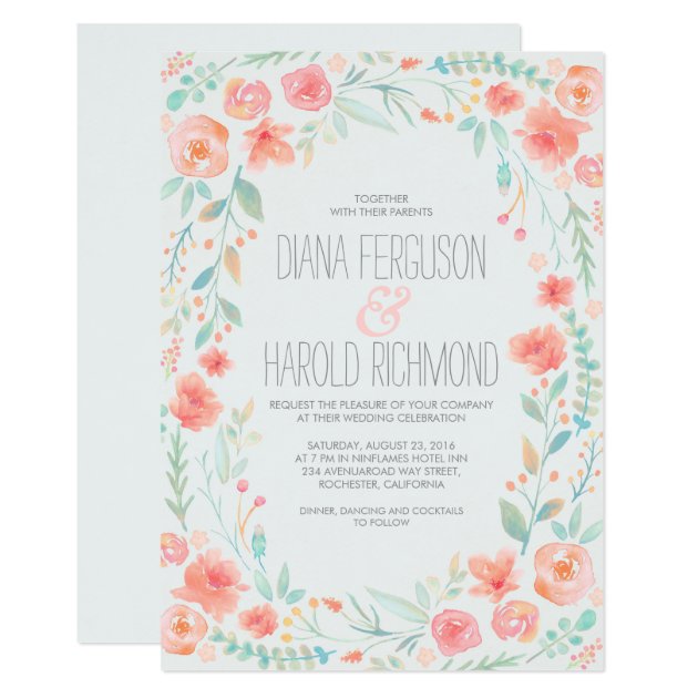Watercolor Florals Elegant And Simple Wedding Invitation