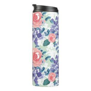Watercolor florals Green Pink Purple Hydrangeas Thermal Tumbler
