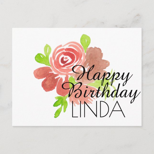 Watercolor Florals Hand Painted Happy Birthday  Postcard (Front)