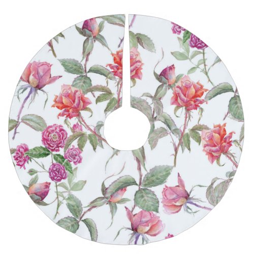 Watercolor Florals Hand_Painted Harmony Brushed Polyester Tree Skirt