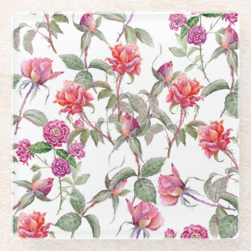 Watercolor Florals Hand_Painted Harmony Glass Coaster
