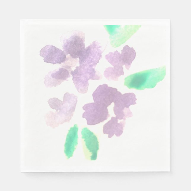 Watercolor Florals Hand Painted Patterned Purple Napkins (Front)