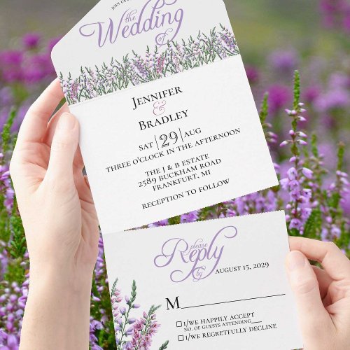Watercolor Florals Heather Wedding  All In One Inv All In One Invitation