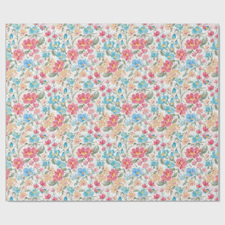 Watercolor Florals in Pink and Blue Wrapping Paper
