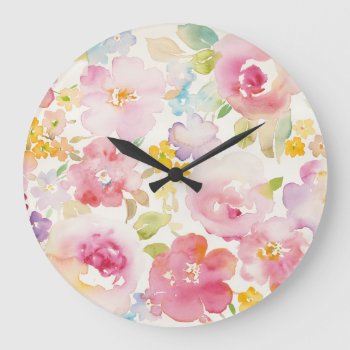 Watercolor Florals Large Clock by wildapple at Zazzle