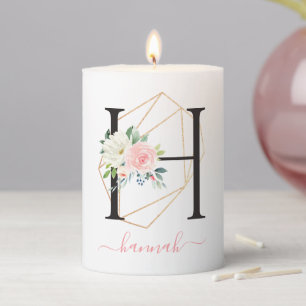 Watercolor Florals Letter H Monogram Pillar Candle