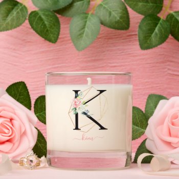 Watercolor Florals Letter K Monogrammed  Scented Candle by heartlockedhome at Zazzle