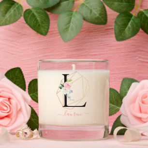 Watercolor Florals Letter L Monogrammed Scented Candle