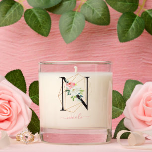 Watercolor Florals Letter N Monogrammed Scented Candle