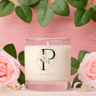 Watercolor Florals Letter P Monogrammed  Scented Candle